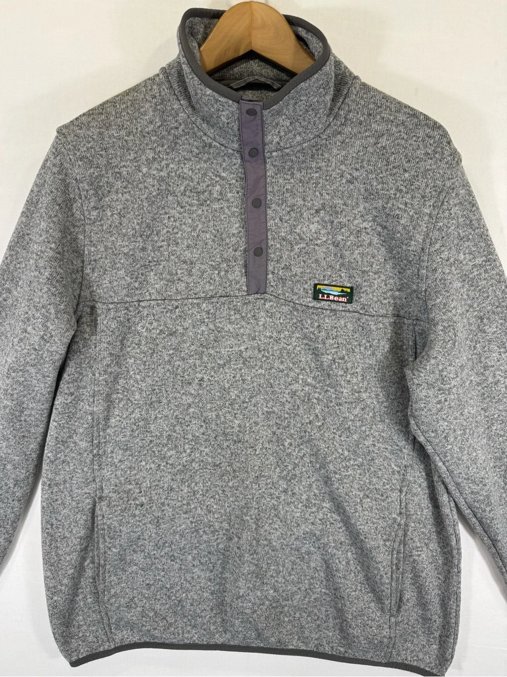 L.L. Bean Men's Heather Gray Snap-Up Fleece Pullover